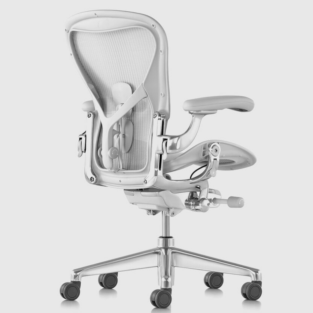 Herman Miller Aeron Remastered Ergonomic Chair Mineral Polished Aluminum legs, back side view