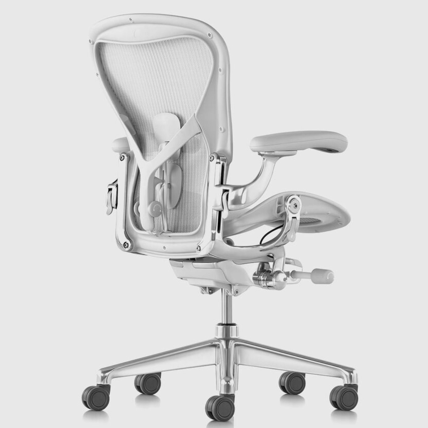 Herman Miller Aeron Remastered Ergonomic Chair Mineral Polished Aluminum legs, back side view