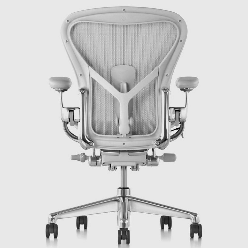 Herman Miller Aeron Remastered Ergonomic Chair Mineral Polished Aluminum legs, back view