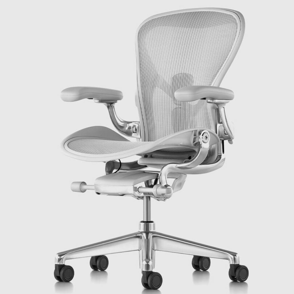 Herman Miller Aeron Remastered Ergonomic Chair Mineral Polished Aluminum legs, side front view