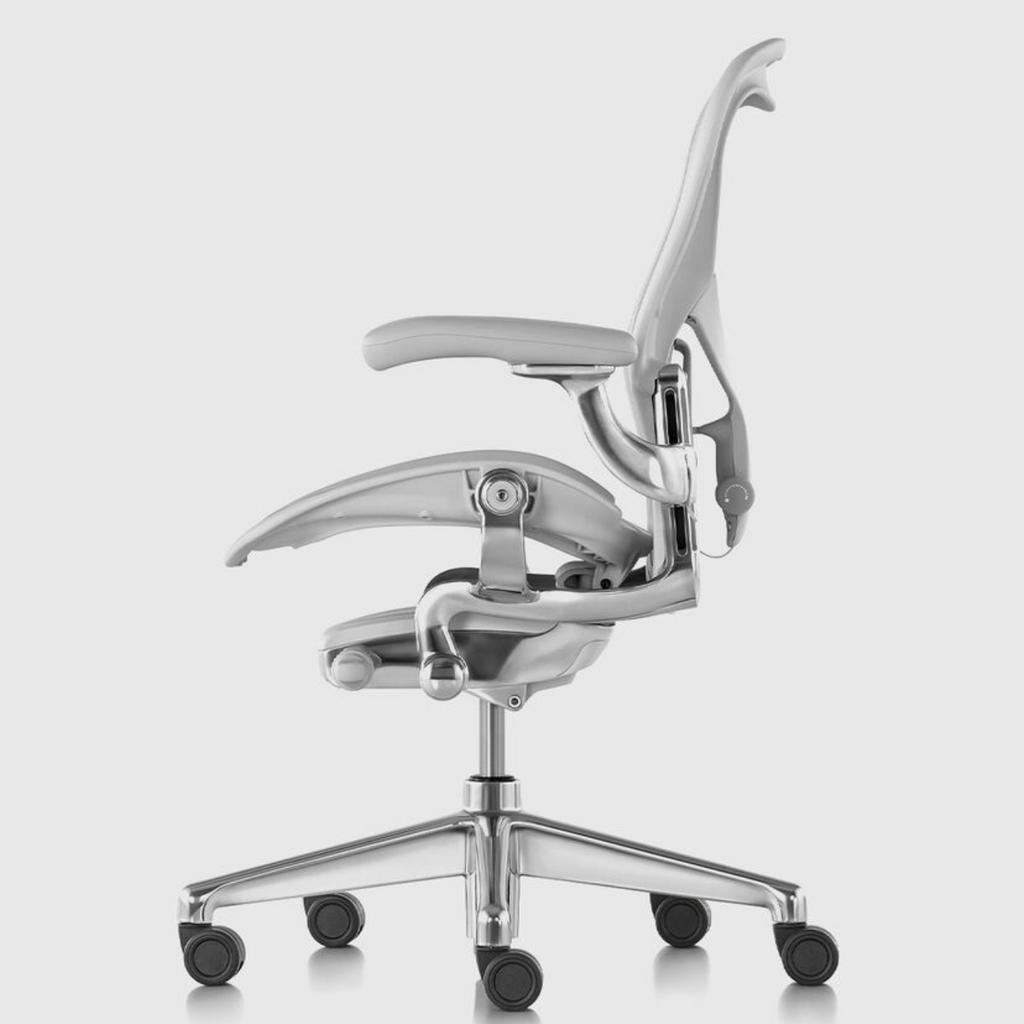 Herman Miller Aeron Remastered Ergonomic Chair Mineral Polished Aluminum legs, side left view