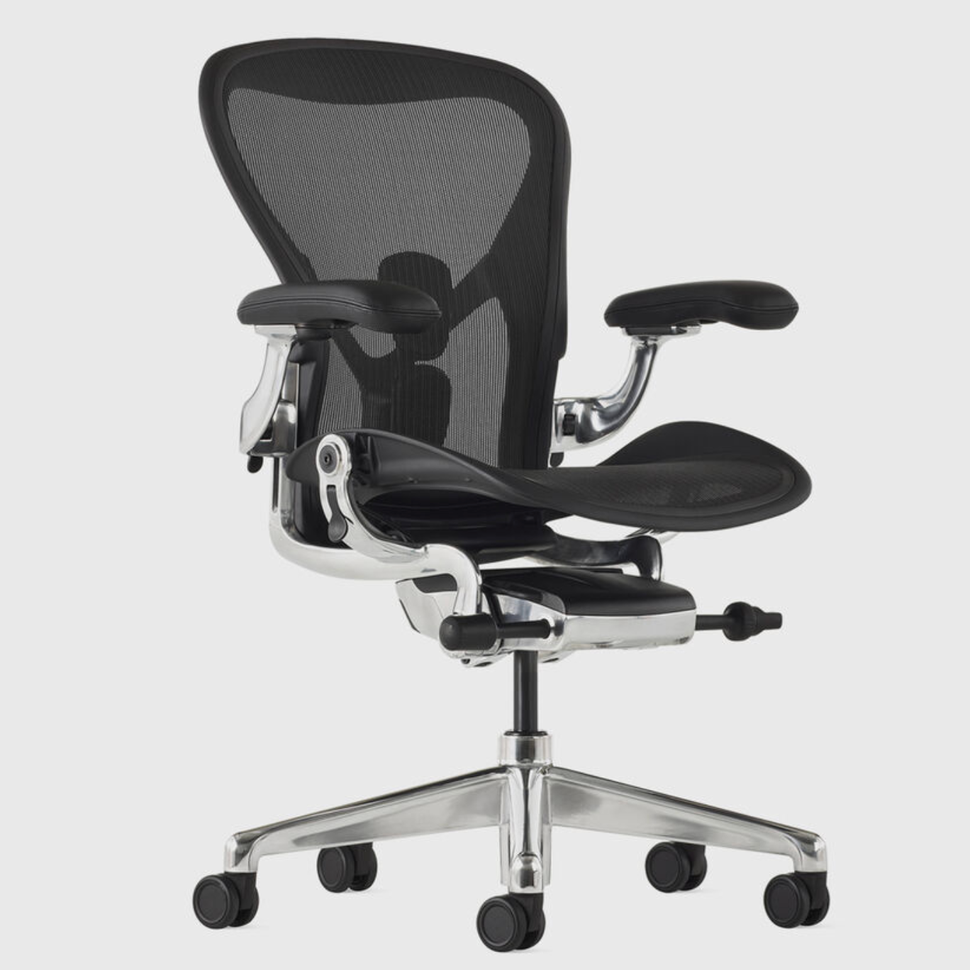 herman miller aeron remastered chair onyx polished aluminum melbourne side front view
