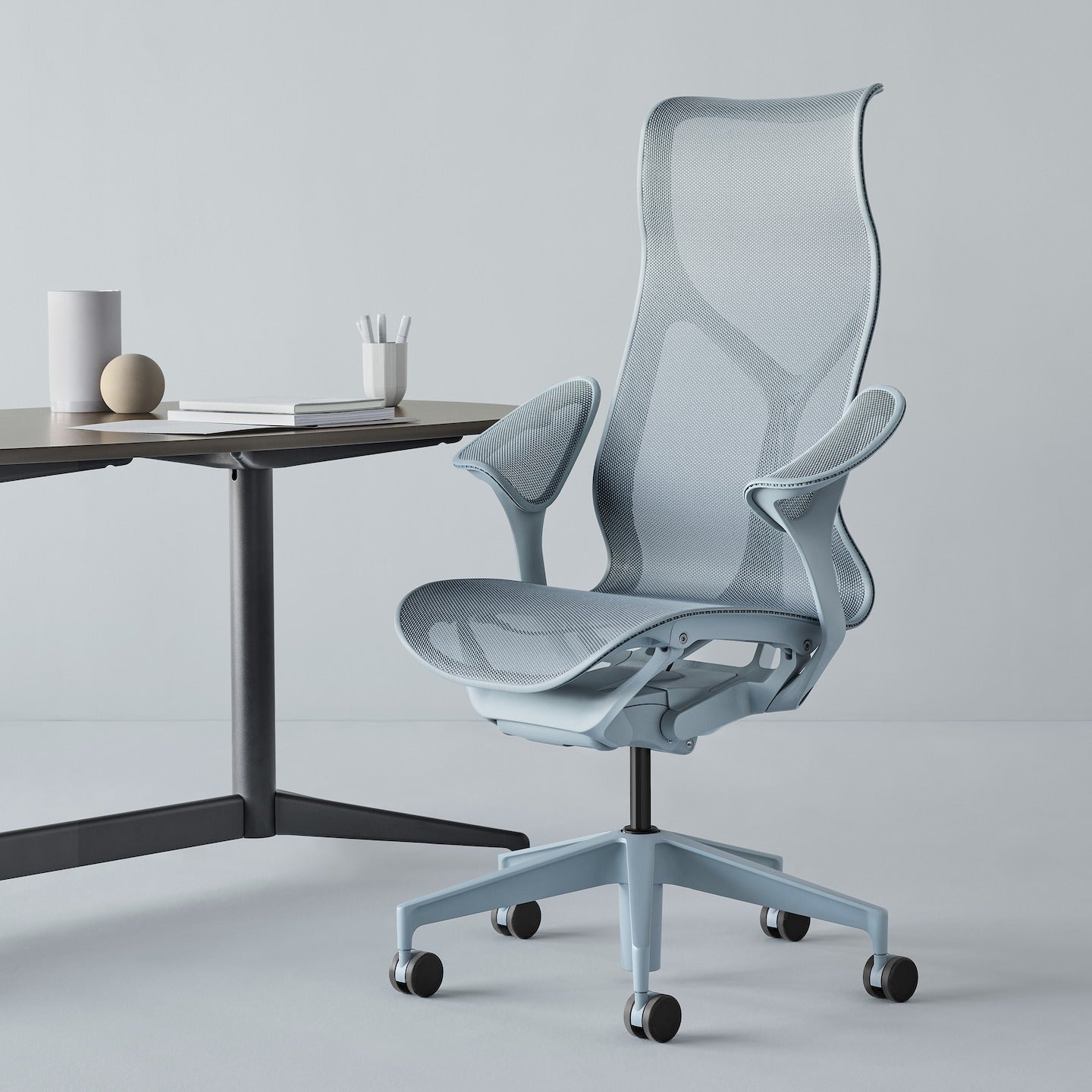 herman miller cosm designer ergonomic chair, glacier, high back, leaf armrests, office setup melbourne