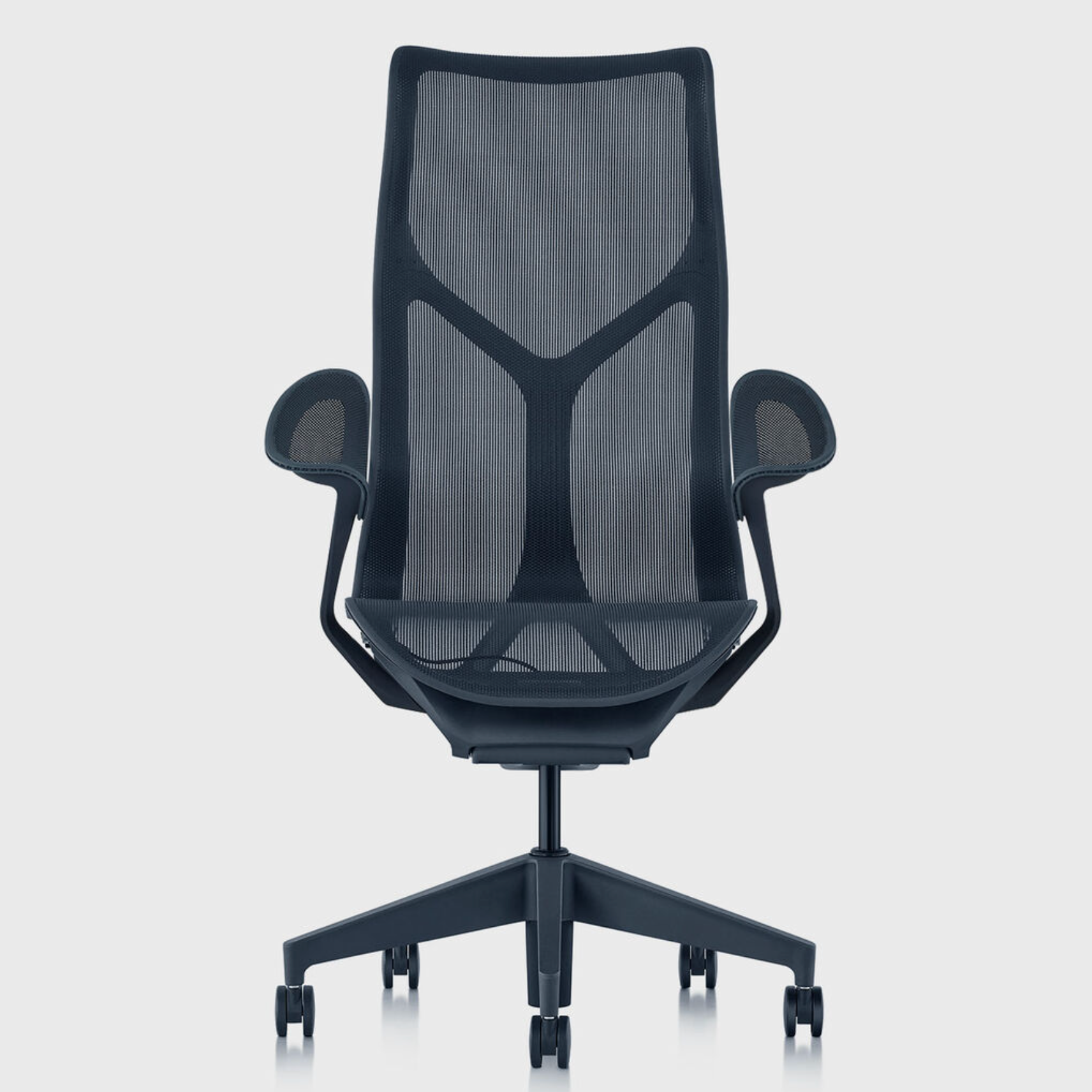herman miller cosm designer ergonomic chair, nightfall, high back, leaf armrests, front