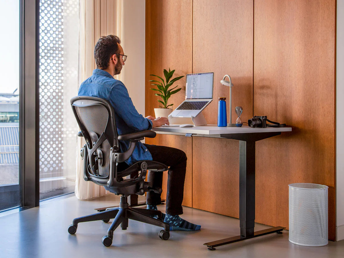 home office wfh setup with Herman Miller Aeron Remastered ergonomic chair
