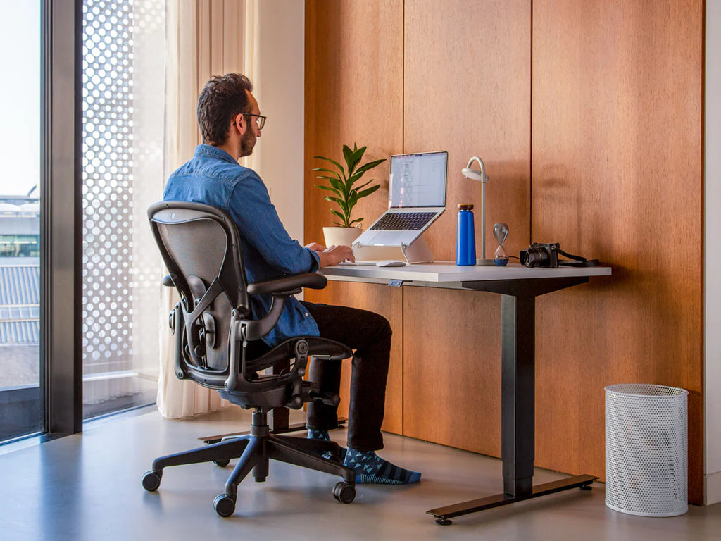 Stone Furniture Melbourne home office wfh setup with Herman Miller Aeron Remastered ergonomic chair